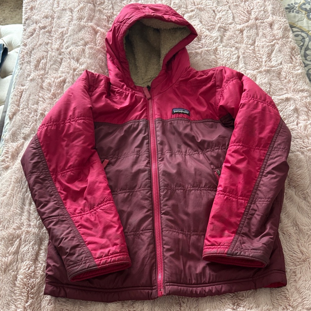 Patagonia Kids Two-Tone Pink Hooded Reversible Puffer Jacket
